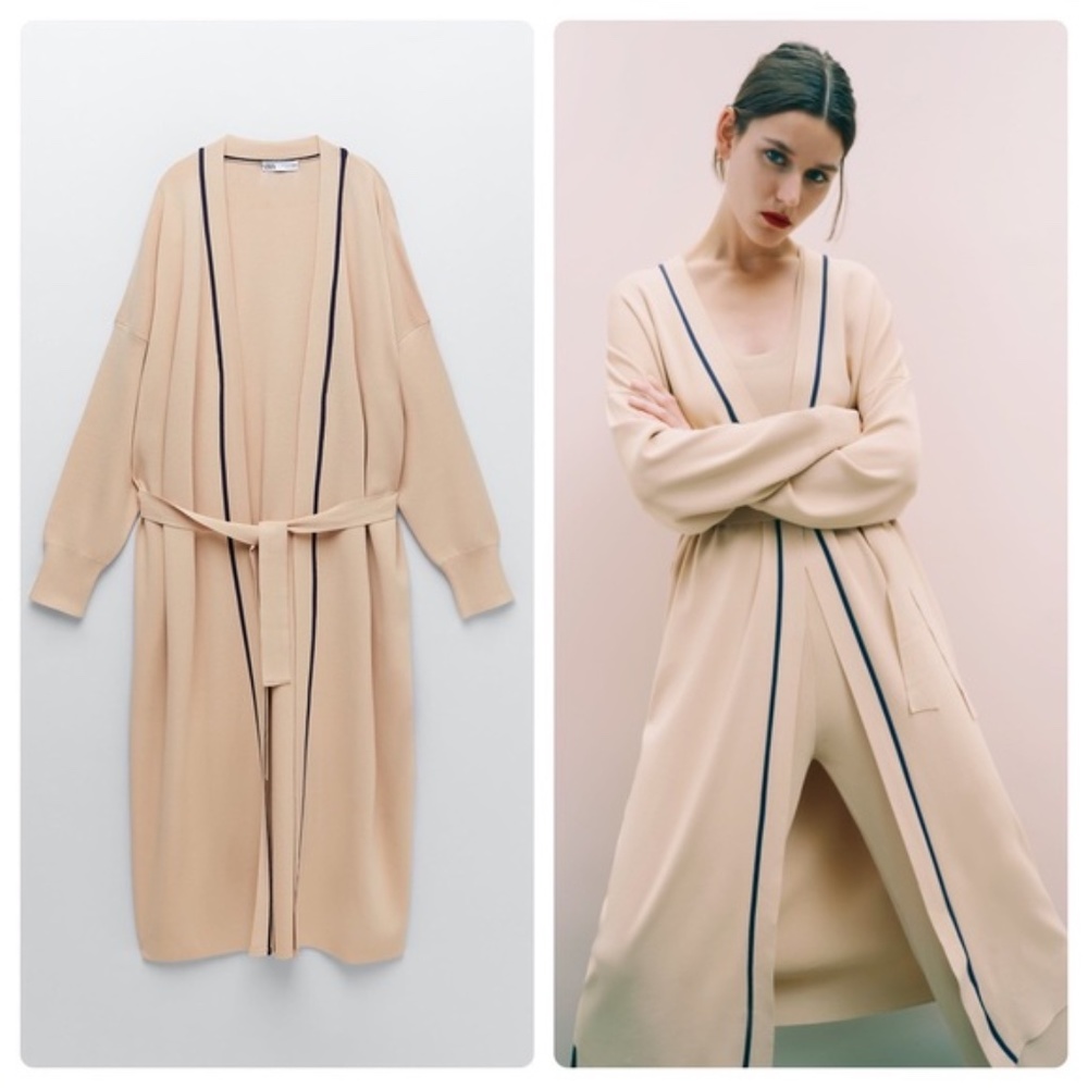 NWT ZARA LONG KNIT ROBE DUSTER CARDIGAN L